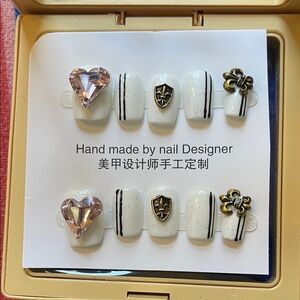 White and Black Nail Art Set with Gold Accents